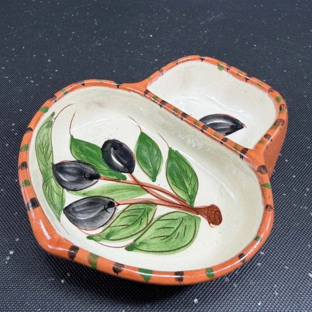 Olaria Oliverio Dourado Portugal Hand Painted Ceramic Olive Divided Serving Dish